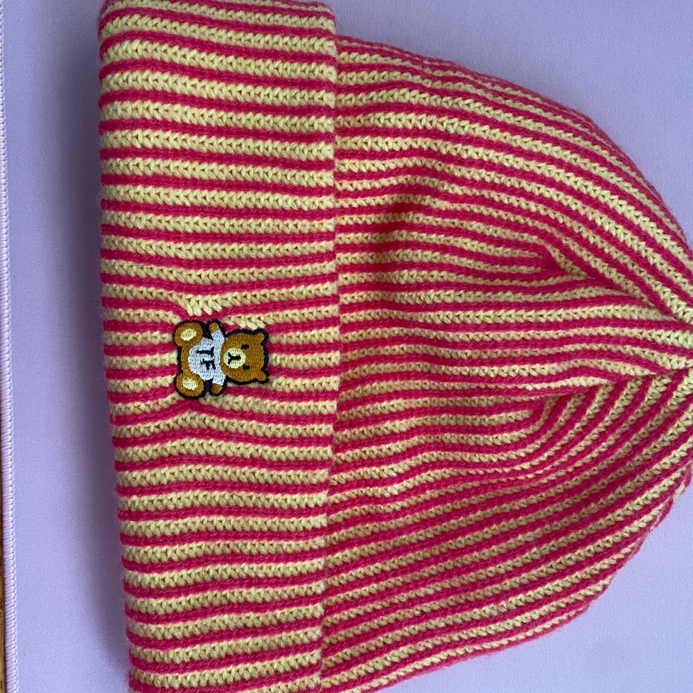 Teddy Fresh Pink and Yellow Striped Beanie Hat